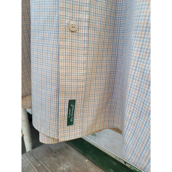 Ben Sherman Orange Blue Plaid, Long Sleeve Button Down Preppy Shirt - Picture 10 of 13